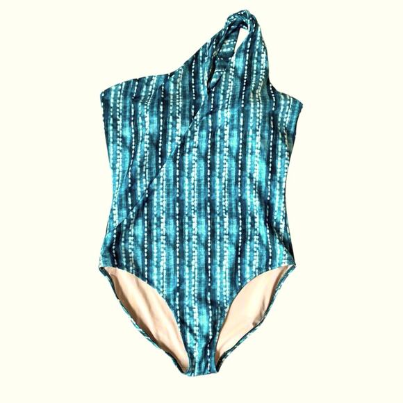 Garnet Hill Riveria Green Asymetrical One Piece Swimsuit NWOTS size 14 - Picture 1 of 6
